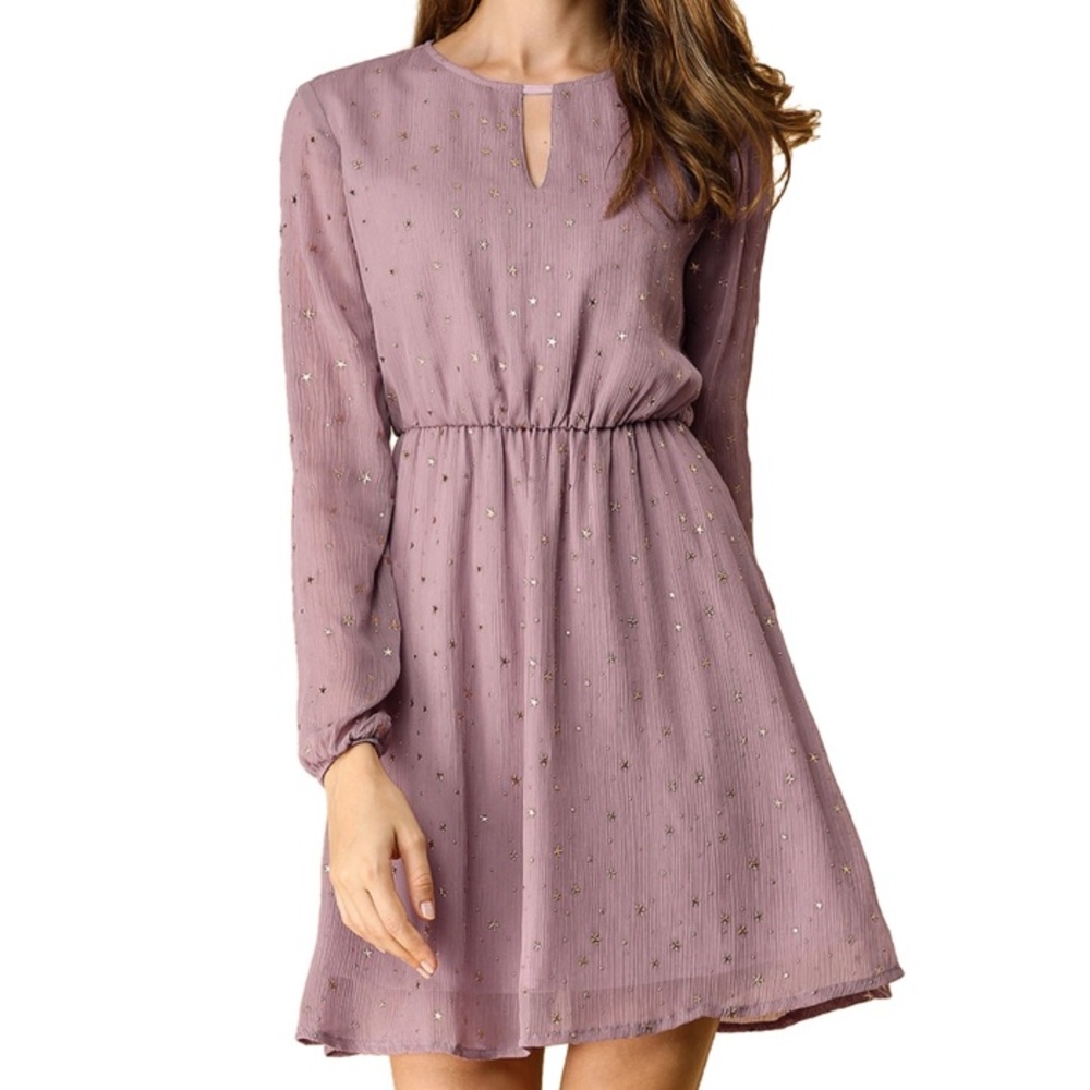 Allegra K V Neck Gilding Shiny Star A-Line Dress